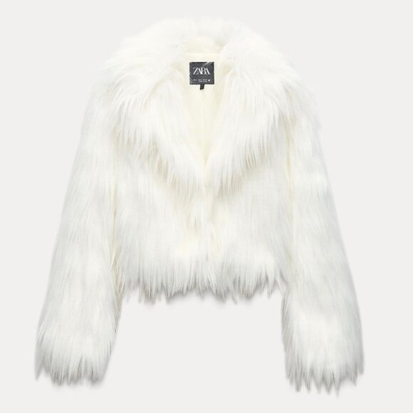 NEW Zara White Faux Fur Jacket Lapel Collar Size Medium NWT - Picture 2 of 11